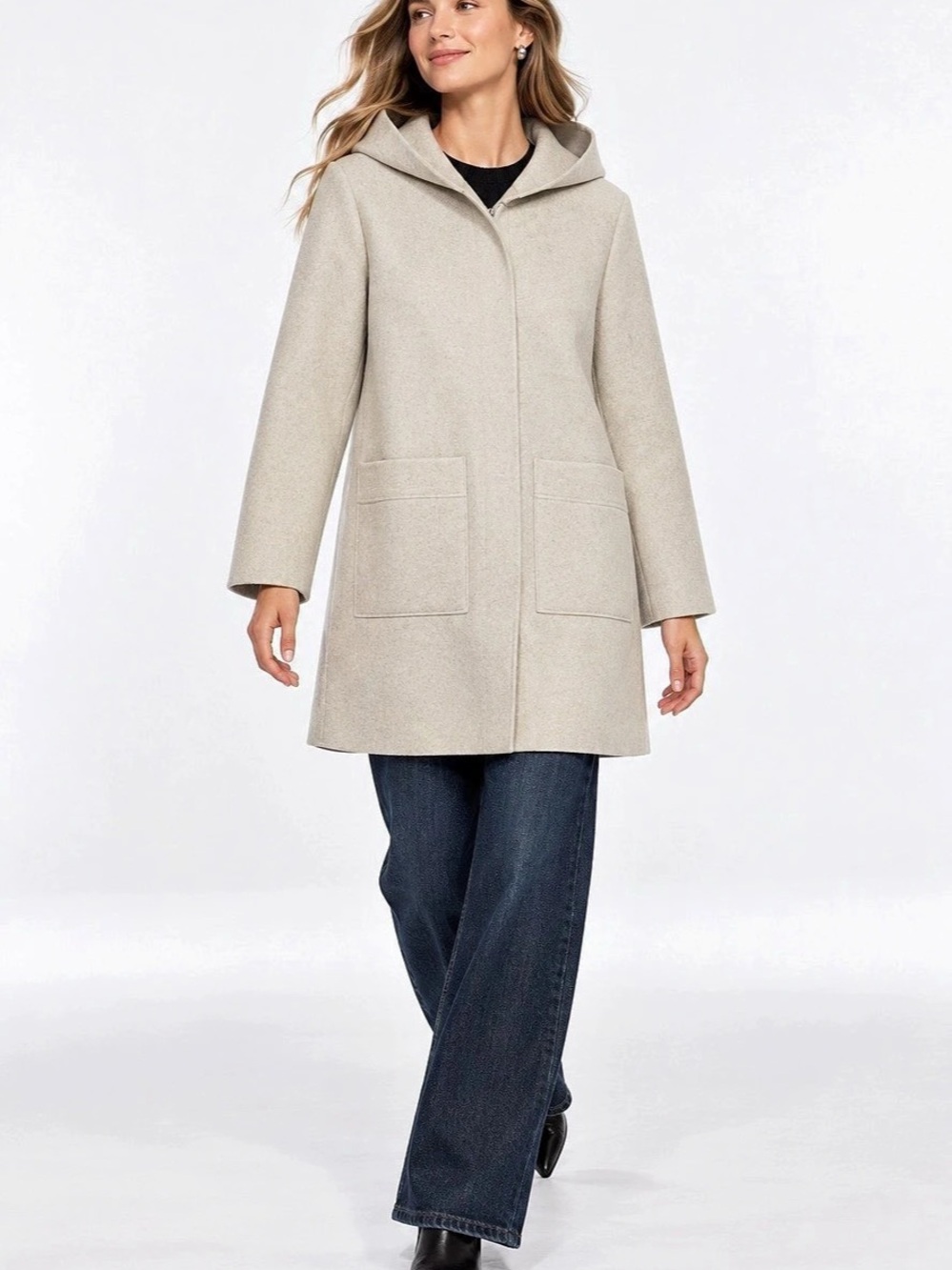 YAYA Oatmeal Hooded Zip Coat with Patch Pockets – EU 36/US Small